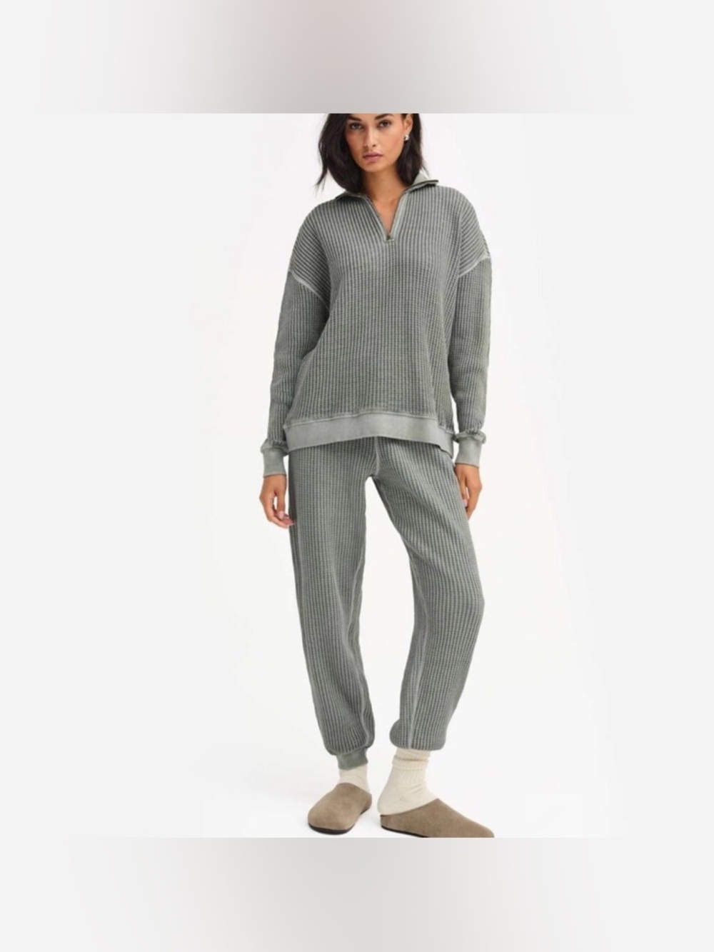 MATE THE LABEL GUARANTEED AUTHENTIC ORGANIC WAFFLE RELAXED JOGGERS FOREST S - Picture 2 of 11